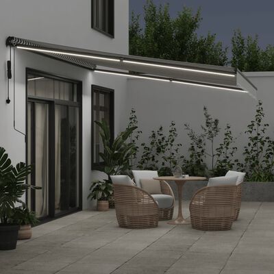 vidaXL Automatic Retractable Awning with LEDs Anthracite&White 450x350 cm