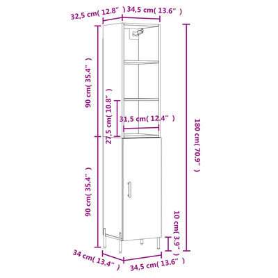 vidaXL Highboard High Gloss White 34.5x34x180 cm Engineered Wood