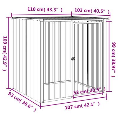 vidaXL Dog House with Roof Black 110x103x109 cm Galvanised Steel