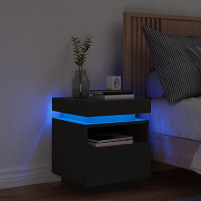 vidaXL Bedside Cabinet with LED Lights Black 40x39x48.5 cm