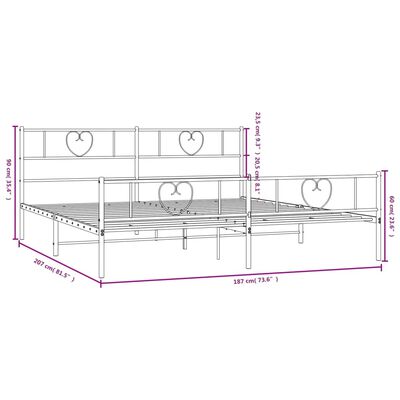 vidaXL Metal Bed Frame without Mattress with Footboard Black 180x200 cm Super King