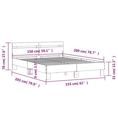 vidaXL Bed Frame without Mattress Smoked Oak 150x200 cm King Size