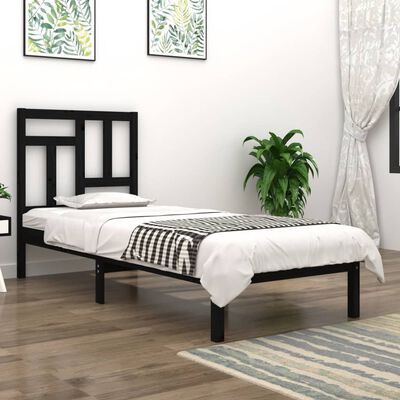 vidaXL Bed Frame without Mattress Black 90x190 cm Single Solid Wood Pine