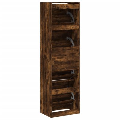 vidaXL Shoe Cabinet with 4 Flip-Drawers Smoked Oak 60x42x204 cm