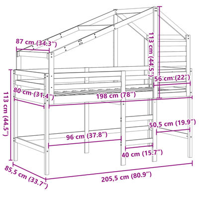 vidaXL Loft Bed with Ladder and Roof without Mattress 80x200 cm