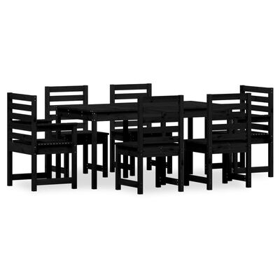 vidaXL 7 Piece Garden Dining Set Black Solid Wood Pine