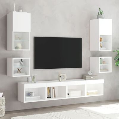 vidaXL TV Wall Cabinet with LED Lights White 30x28.5x30 cm