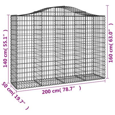 vidaXL Arched Gabion Baskets 6 pcs 200x50x140/160 cm Galvanised Iron