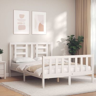 vidaXL Bed Frame without Mattress White Small Double Solid Wood Pine