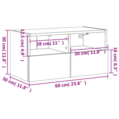 vidaXL TV Wall Cabinet Brown Oak 60x30x30 cm Engineered Wood