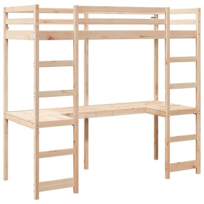 vidaXL Loft Bed Frame without Mattress 75x190 cm Small Single Solid Wood Pine