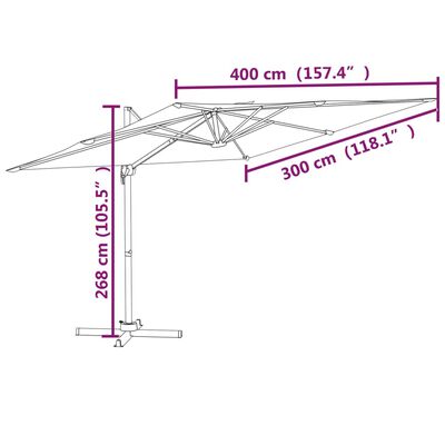 vidaXL LED Cantilever Garden Parasol Terracotta 400x300 cm