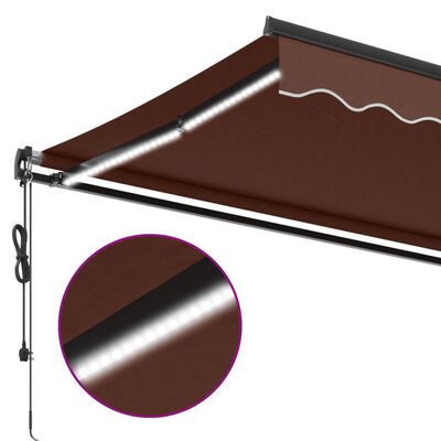 vidaXL Automatic Retractable Awning with LEDs Brown 350x250 cm