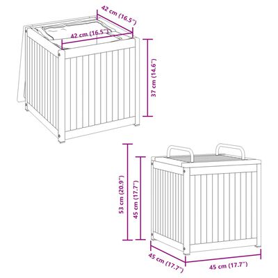 vidaXL Outdoor Cushion Box 45x45x45/53 cm Solid Wood Acacia and Steel