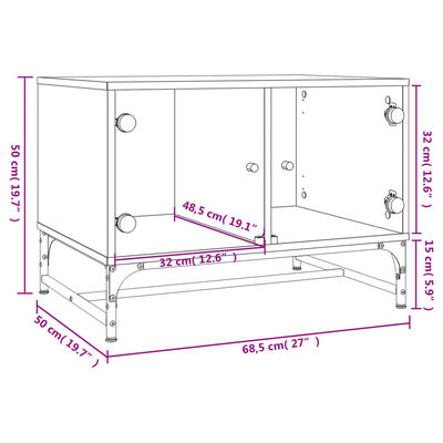 vidaXL Coffee Table with Glass Doors Grey Sonoma 68.5x50x50 cm