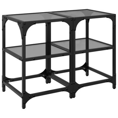 vidaXL Coffee Tables with Black Glass Top 2 pcs 30x30x45 cm Steel