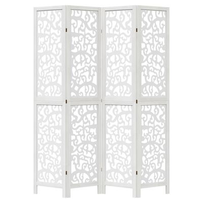 vidaXL Room Divider 4 Panels White Solid Wood Paulownia