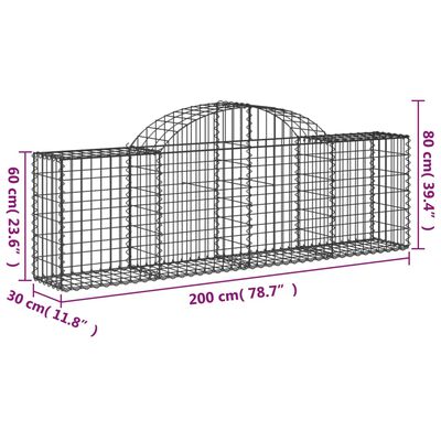 vidaXL Arched Gabion Baskets 25 pcs 200x30x60/80 cm Galvanised Iron