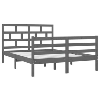 vidaXL Bed Frame without Mattress Grey Double Solid Wood