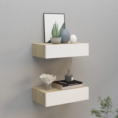 vidaXL Wall Drawer Shelves 2 pcs Oak and White 40x23.5x10cm MDF