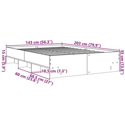 vidaXL Bed Frame without Mattress Brown Oak 140x200 cm Engineered Wood