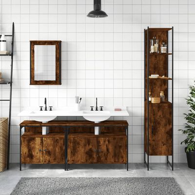 vidaXL 4 Piece Bathroom Furniture Set Smoked Oak Engineered Wood