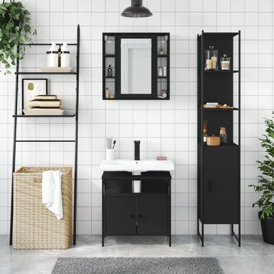 vidaXL 3 Piece Bathroom Cabinet Set Black Engineered Wood