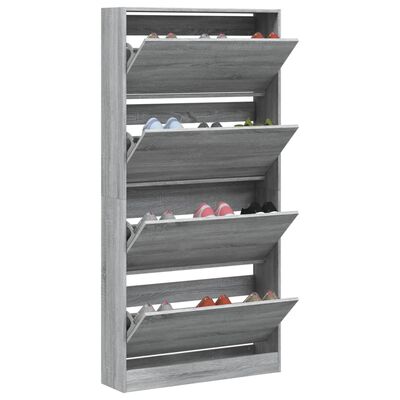 vidaXL Shoe Cabinet with 4 Flip-Drawers Grey Sonoma 80x21x163.5 cm