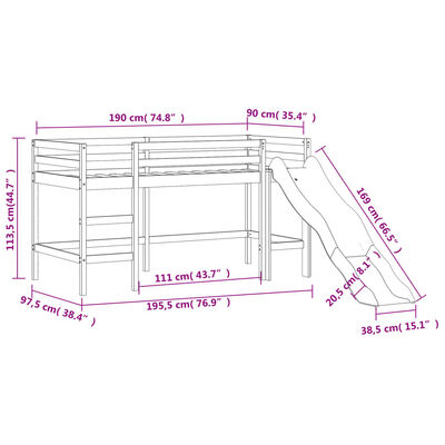 vidaXL Kids' Loft Bed with Tower Blue 90x190 cm Solid Wood Pine