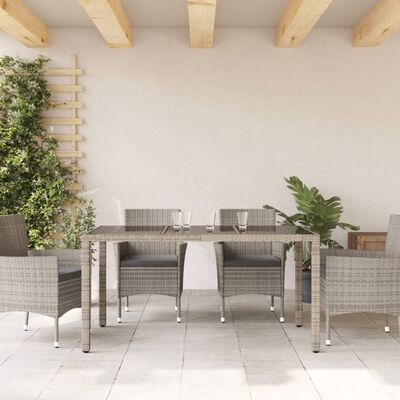 vidaXL Garden Table with Glass Top Grey 150x90x75 cm Poly Rattan