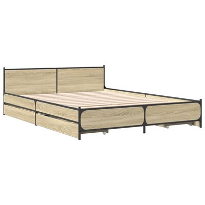 vidaXL Bed Frame with Drawers without Mattress Sonoma Oak 135x190 cm Double