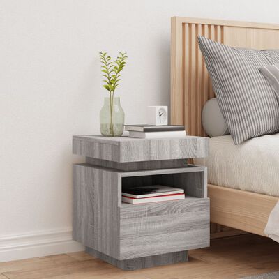 vidaXL Bedside Cabinet with LED Lights Grey Sonoma 40x39x48.5 cm