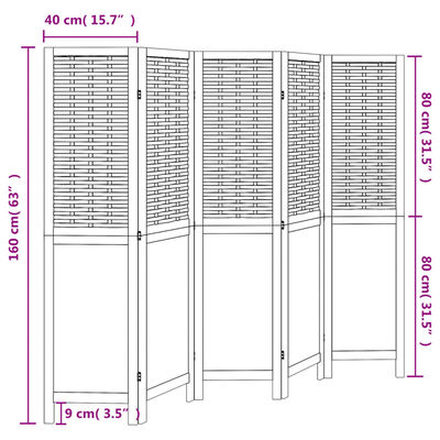 vidaXL Room Divider 5 Panels White Solid Wood Paulownia