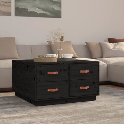 vidaXL Coffee Table Black 80x80x45 cm Solid Wood Pine