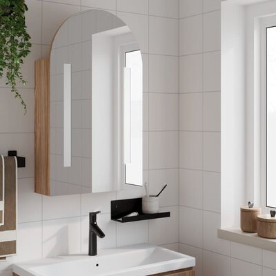 vidaXL Bathroom Mirror Cabinet with LED Light Arched Oak 42x13x70 cm