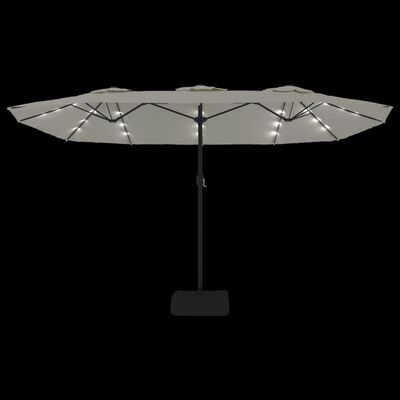 vidaXL Double-Head Garden Parasol with LEDs Sand White 449x245 cm