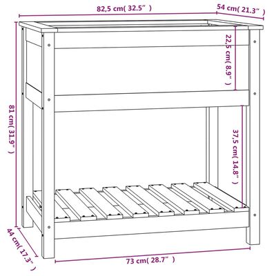 vidaXL Planter with Shelf Grey 82.5x54x81 cm Solid Wood Pine