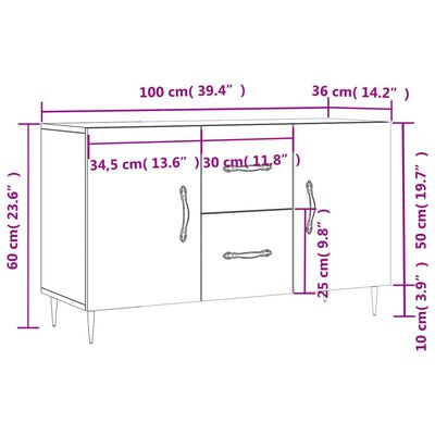 vidaXL Sideboard Concrete Grey 100x36x60 cm Engineered Wood