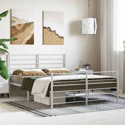 vidaXL Metal Bed Frame without Mattress with Footboard White 140x190 cm