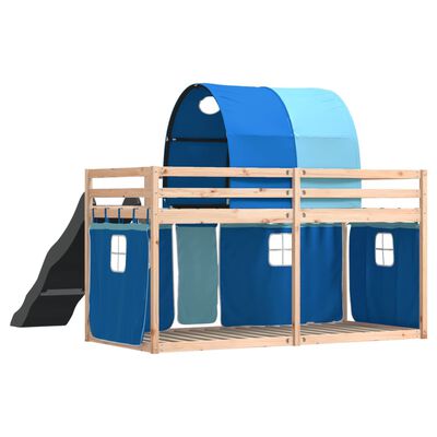 vidaXL Bunk Bed without Mattress with Slide and Curtains Blue 80x200 cm