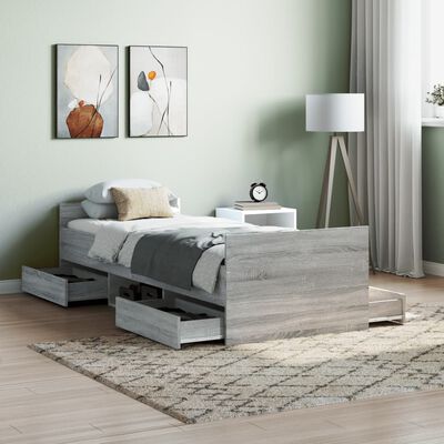 vidaXL Bed Frame without Mattress Grey Sonoma 75x190 cm Small Single