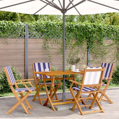 vidaXL Folding Garden Chairs 4 pcs Blue and White Fabric and Solid Wood