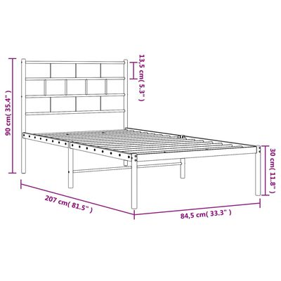 vidaXL Metal Bed Frame with Headboard Black 80x200 cm