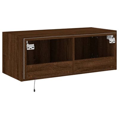 vidaXL TV Wall Cabinet with LED Lights Brown Oak 80x35x31 cm