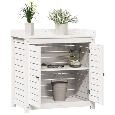 vidaXL Potting Table with Shelves White 82.5x50x86.5 cm Solid Wood Pine