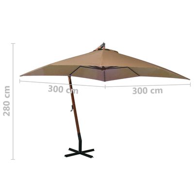 vidaXL Hanging Garden Parasol with Pole Taupe 3x3 m Solid Fir Wood