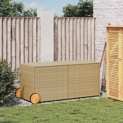 vidaXL Garden Storage Box with Wheels Mix Beige 283L Poly Rattan