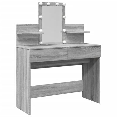 vidaXL Dressing Table with LED Grey Sonoma 100x40x130 cm