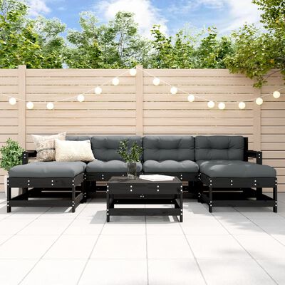 vidaXL 7 Piece Garden Lounge Set Black Solid Wood Pine