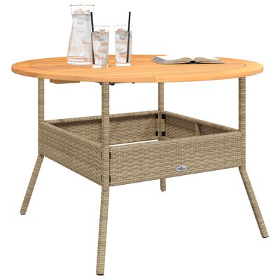 vidaXL Garden Table with Acacia Wood Top Beige Ø110x71 cm Poly Rattan